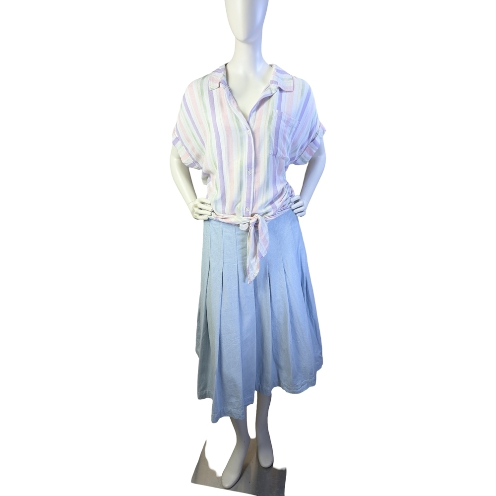 Babaton Light Wash Denim Pleated Midi Skirt | Aritzia | Size 10 - Picture 4 of 11